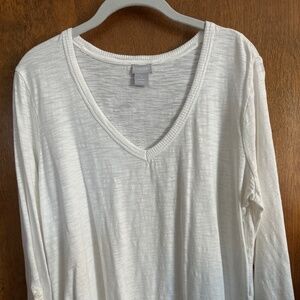 Chico's size 2 (L) white brushed/burnout fabric long sleeve T